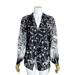 Kimono‎ Cardigan Botanical Butterfly Black White S Edith Flagg Bell Sleeve Open